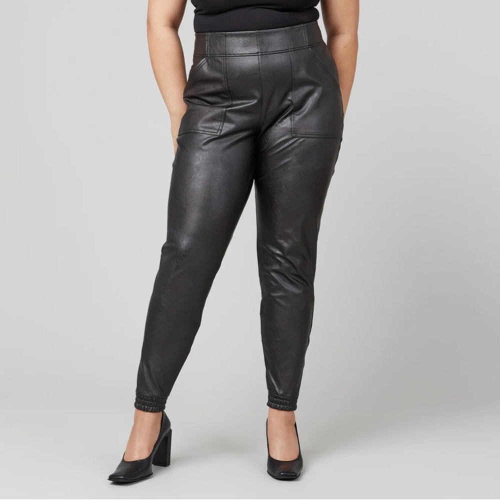 SPANX Leather-Like Black Joggers
